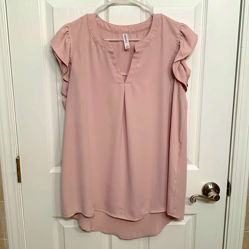 Blush pink flutter sleeve top